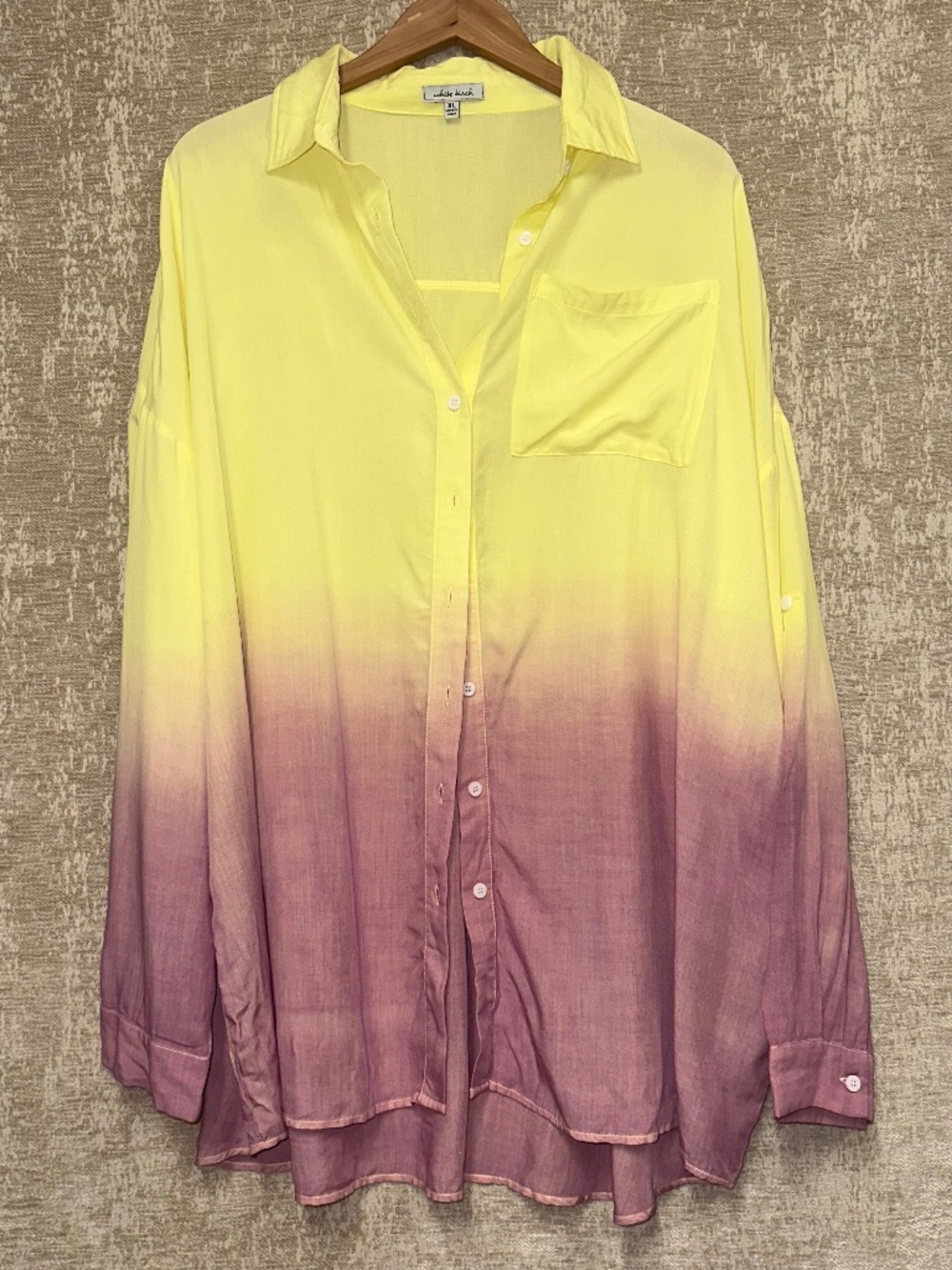 White Birch yellow to purple ombre button blouse XL